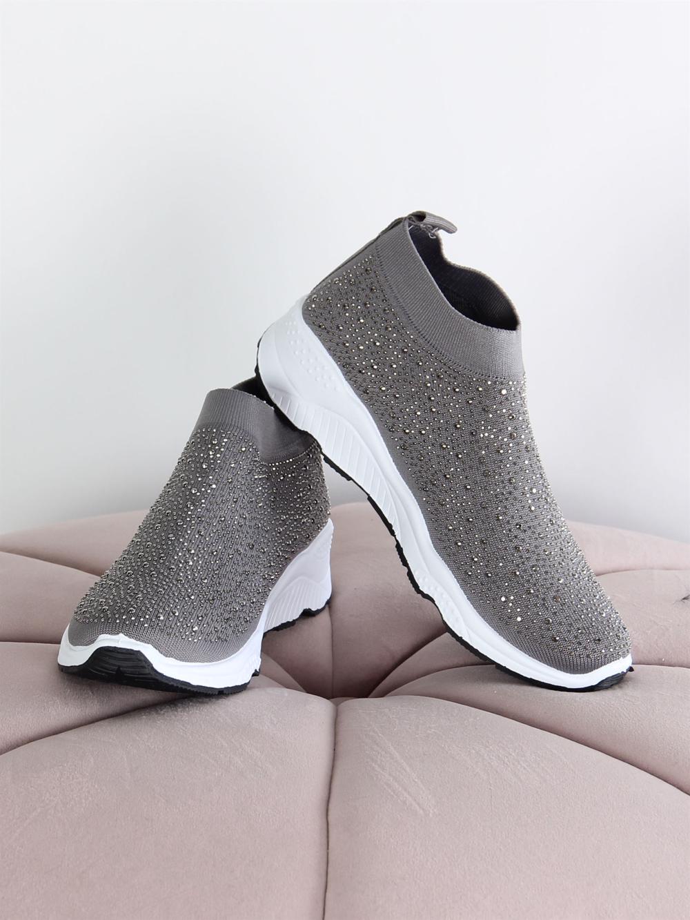 Puglia - Grå sokkesneaker pyntet med similisten over hele skoen